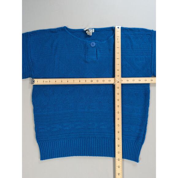 VTG Keneth Too Sweater Womens M Blue Short Sleeve Textured Knit USA 80s Retro - Picture 6 of 9